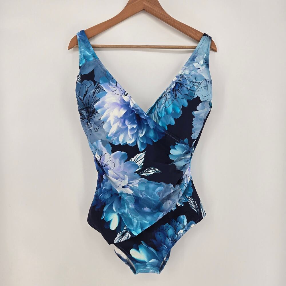 Gottex Surplice One‑Piece Swimsuit – Size 18, Midnight Floral, Tummy Control